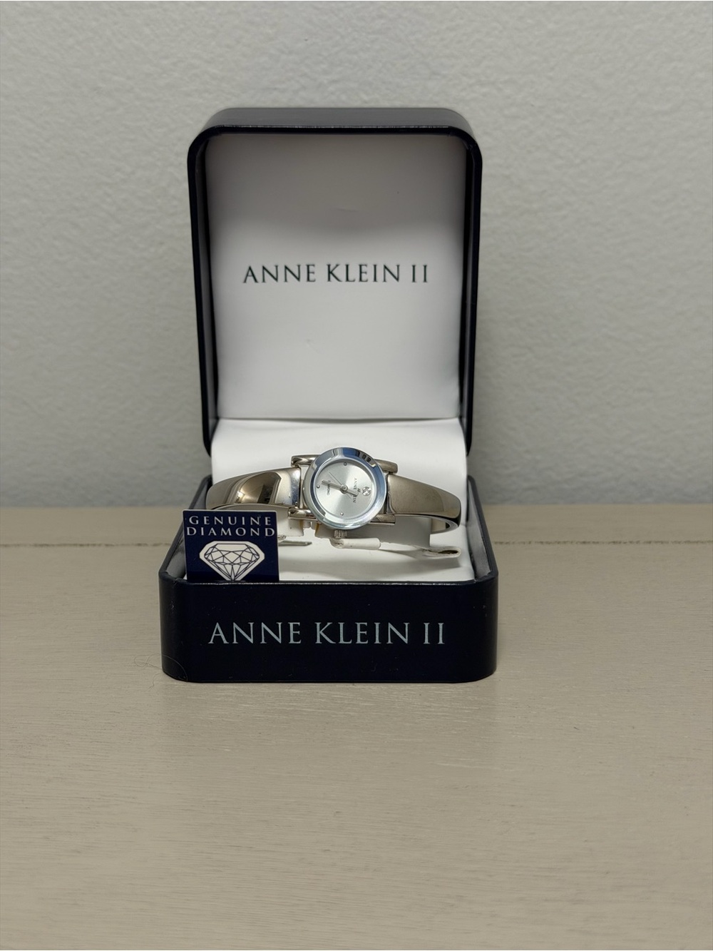 Anne Klein II Women's Diamond Accent Bangle Watch Silver Tone 10/6795 New in Box